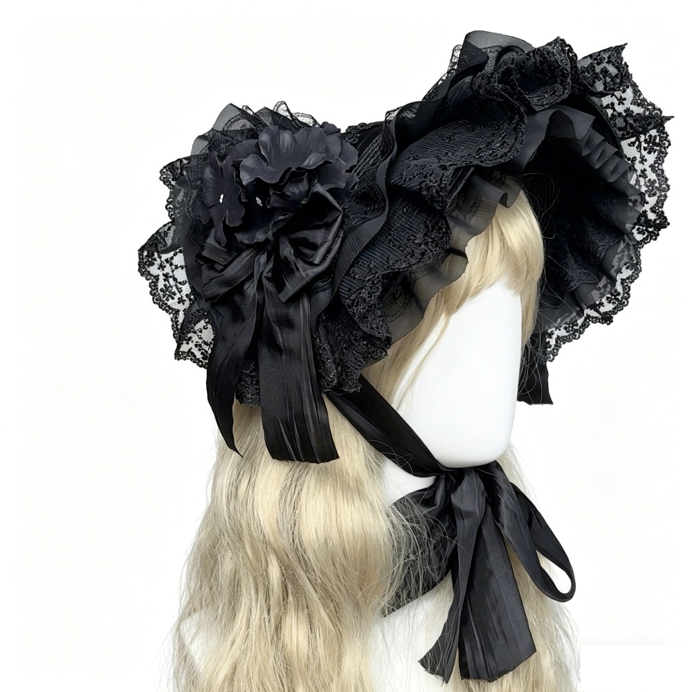 Women'S Victorian Era Accessories - Gothic Lolita Straw Hat BNT Black