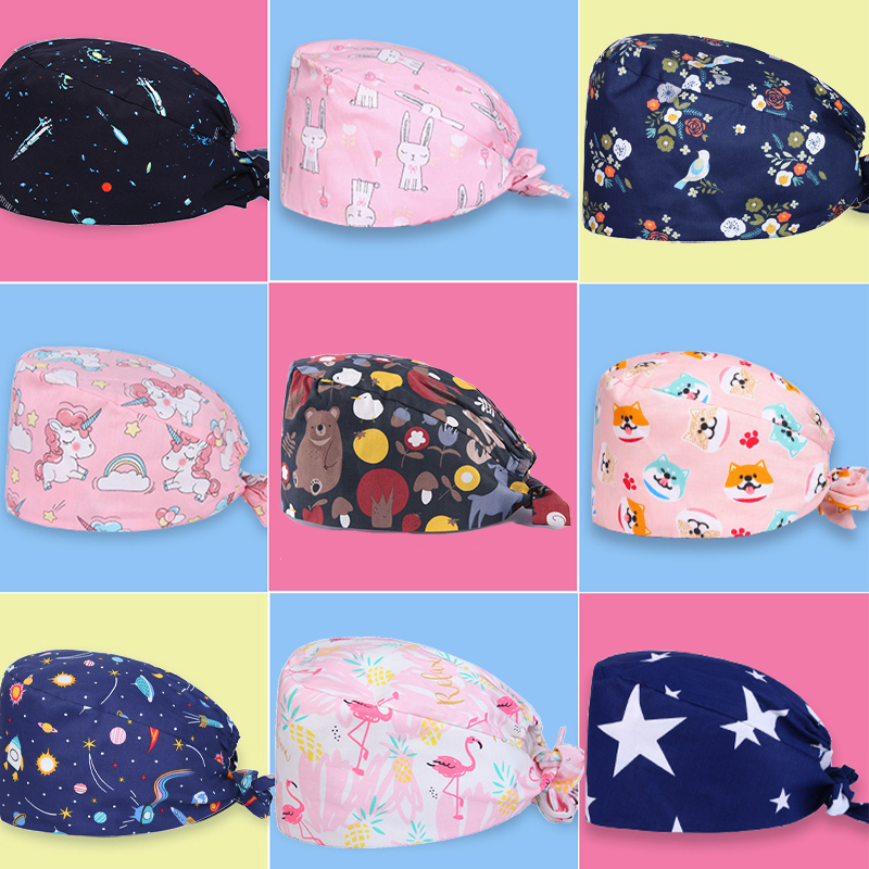 Women Accessories Clearance - Clearance Pattern Scrub Cap Tie Back