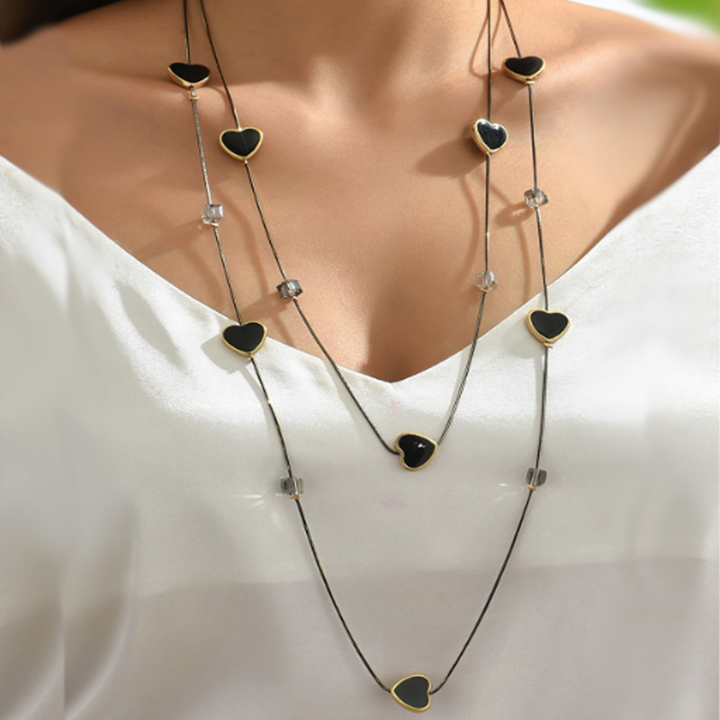 Women Jewelry Accessories For Black Dress - Multi Layers Black Beads Chain Long