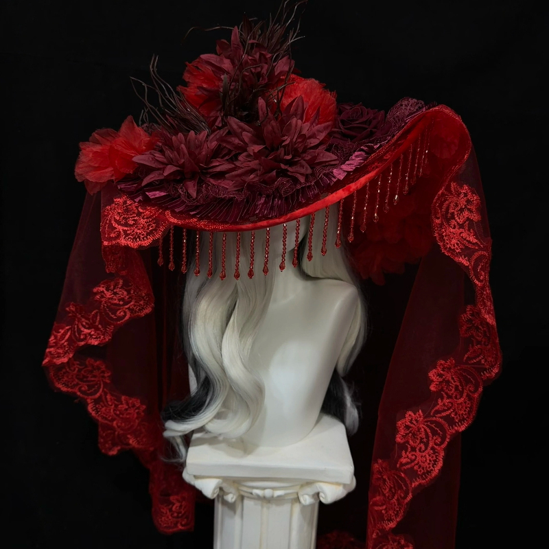 Women'S Victorian Era Accessories - Red Widow Hat for Women Lolita