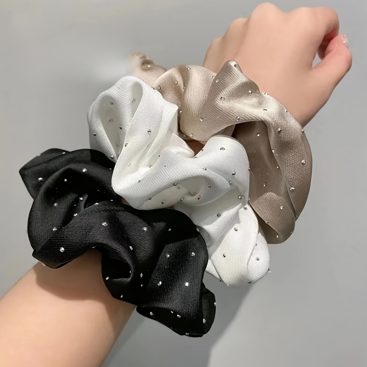 Hair Tie Velvet - 1/3PCS Satin Scrunchies With Rhinestones Decor