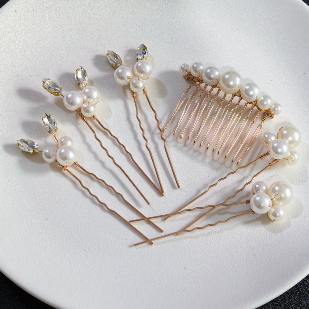 Women Accessories Aesthetic - Pearl Crystal Hair Pins Comb Set