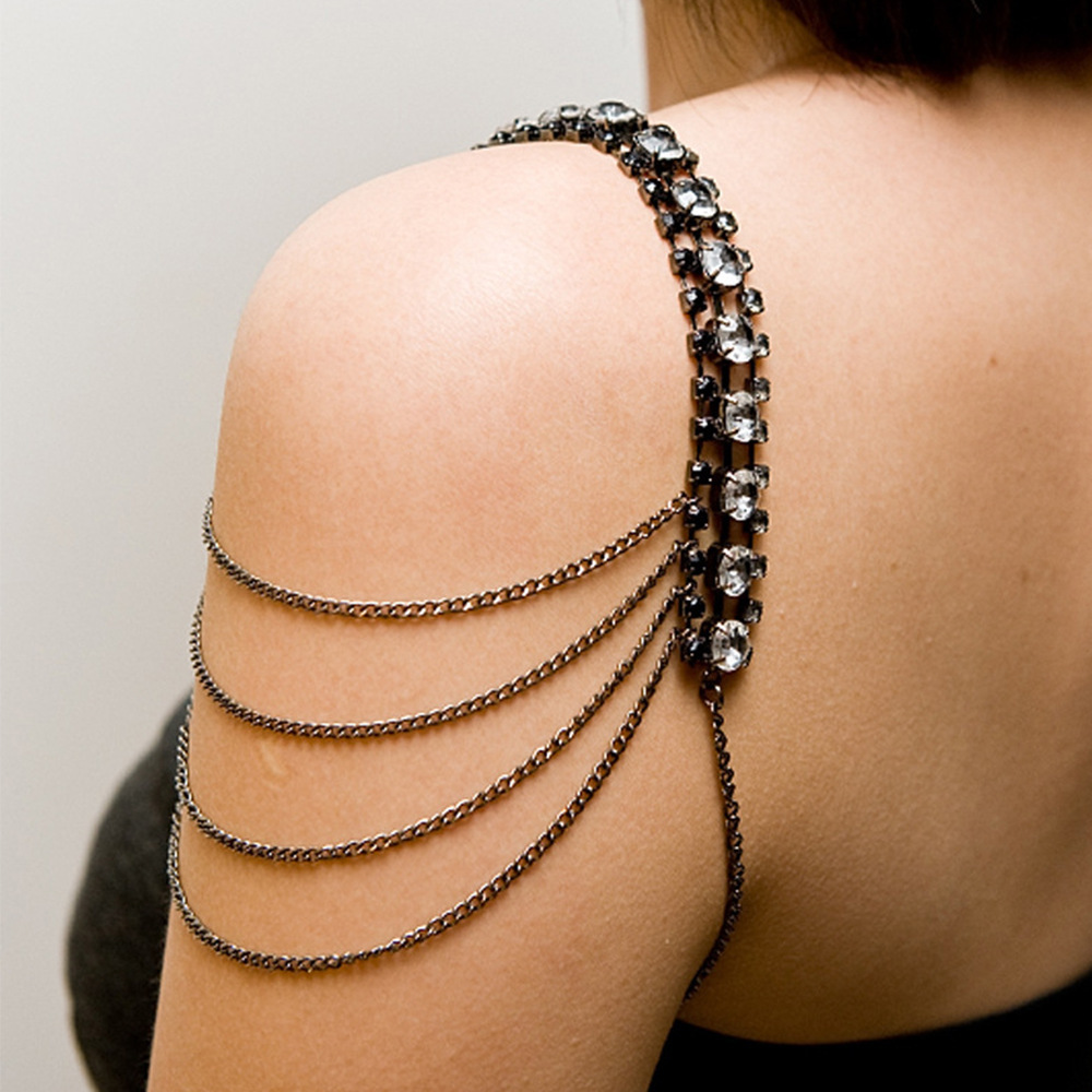 Women Jewelry Accessories For Black Dress - Stonefans Black Layered Shoulder Strap Luxury