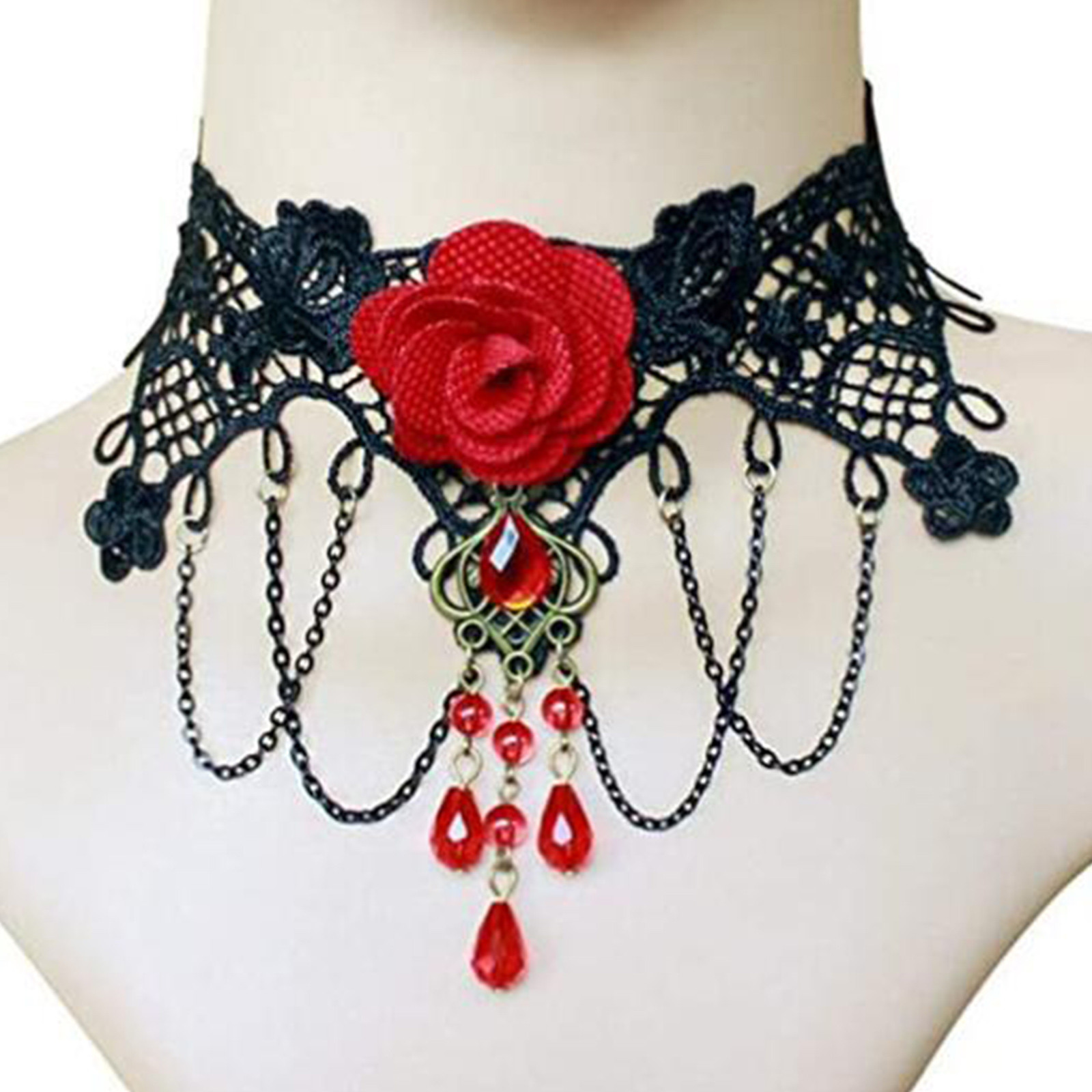 Women Jewelry Accessories For Black Dress - Court Gothic Black Lace Tie Choker