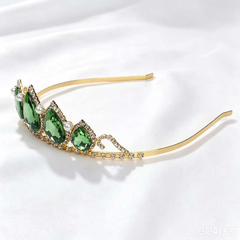 Women'S Accessories Jewelry - Green Water Drop Rhinestone Crystal Crown