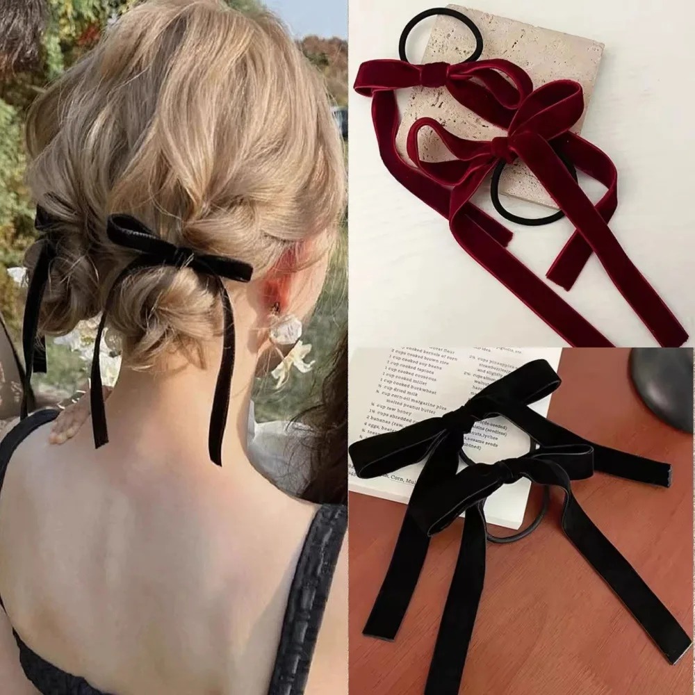 2Pcs Fashion Black Velvet Bow  - Hair Tie Velvet ulasan dan harga