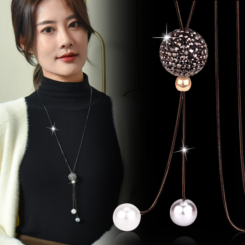 Black Crystal Ball Long Neckla - Women Jewelry Accessories For Black Dress ulasan dan harga