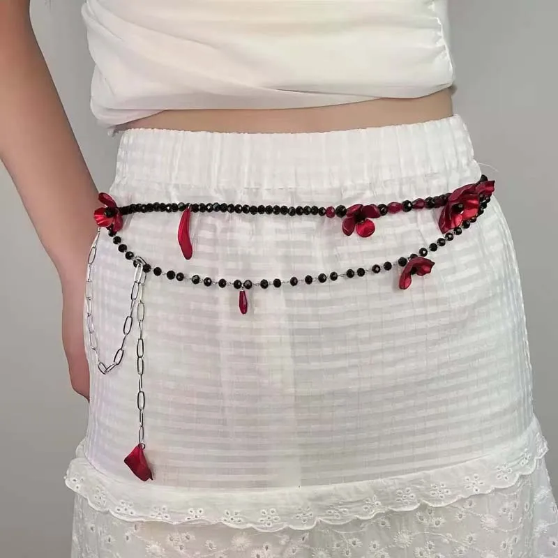 Vintage Red Flower Waist Chain - Women Jewelry Accessories For Black Dress ulasan dan harga