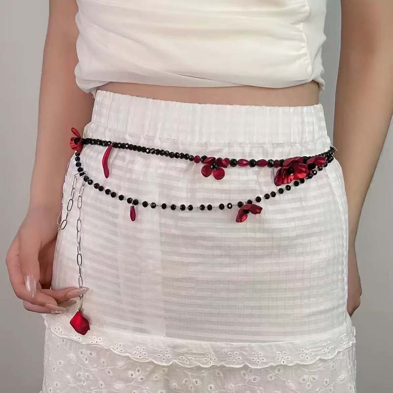 Vintage Red Flower Waist Chain - Women Jewelry Accessories For Black Dress ulasan dan harga