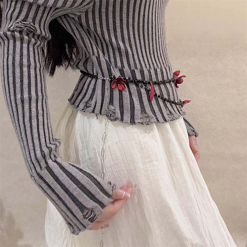 Vintage Red Flower Waist Chain - Women Jewelry Accessories For Black Dress ulasan dan harga