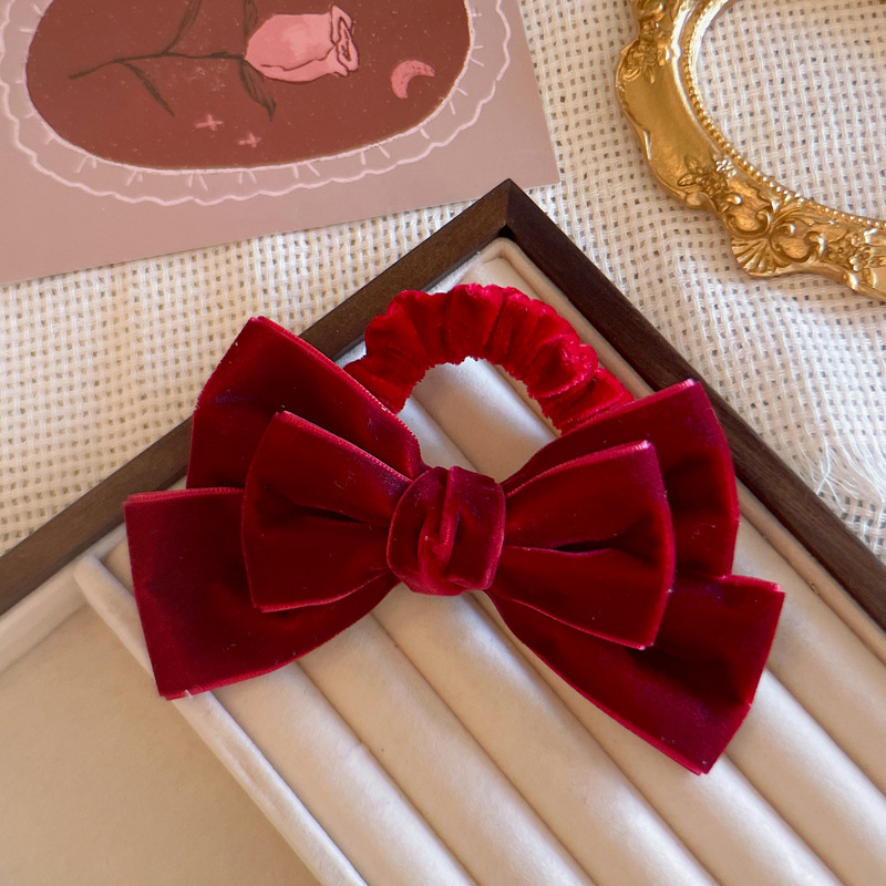 Cute Red Velvet Bow Hair Ties  - Hair Tie Velvet ulasan dan harga