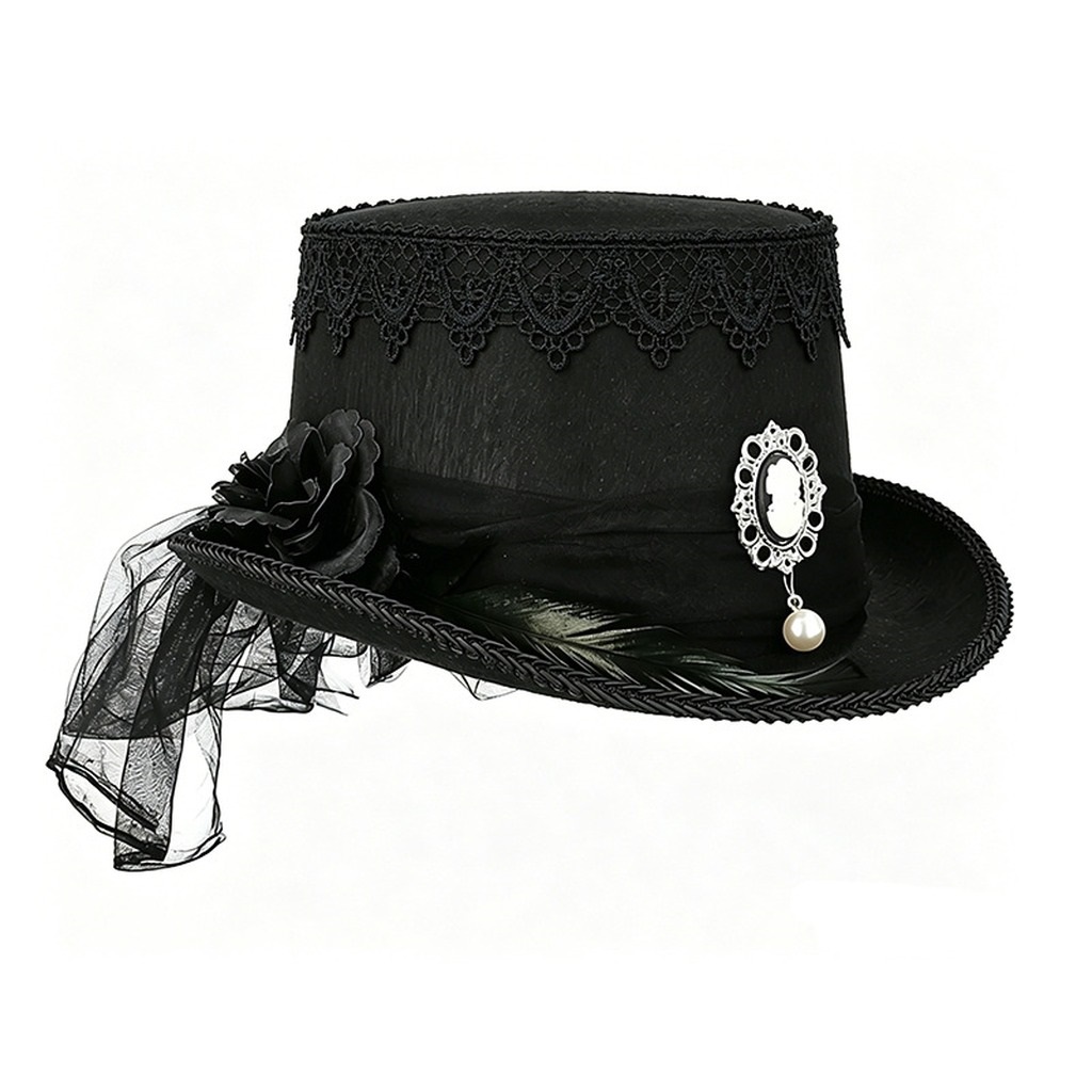 Gothic Black Lace Top Hat Vint - Women'S Victorian Era Accessories ulasan dan harga
